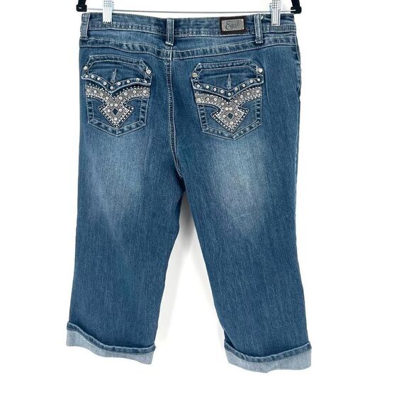 Earl Jeans cropped denim jeans bling pockets size 10 rhinestones - Picture 1 of 5